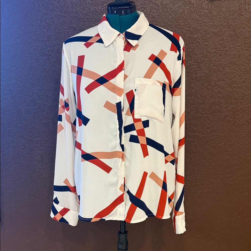 Lulu's White Multicolor Button Down Shirt